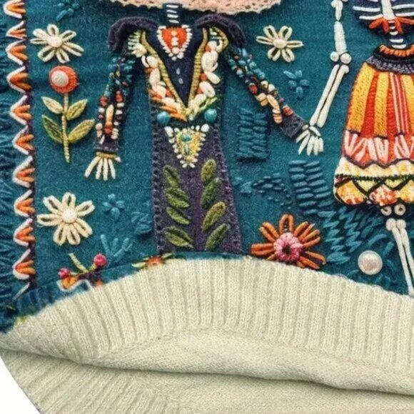 Artsy Day Of The Dead Fairytale Fantasy Colourful Crew Neck Sweater - Picture 3 of 4